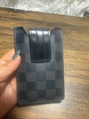 Black Checkered Leather Phone Holster with Belt Clip
